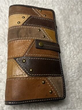 Fossil Multitone Patchwork Leather Long Wallet - Brown/Gold/Tan
